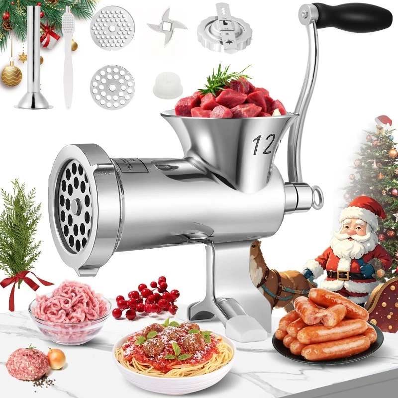 Meat Grinder Manual Stainless  achine Multifunctional Attachments Household for Chicken,Beef,Small Bone,Chili NO12