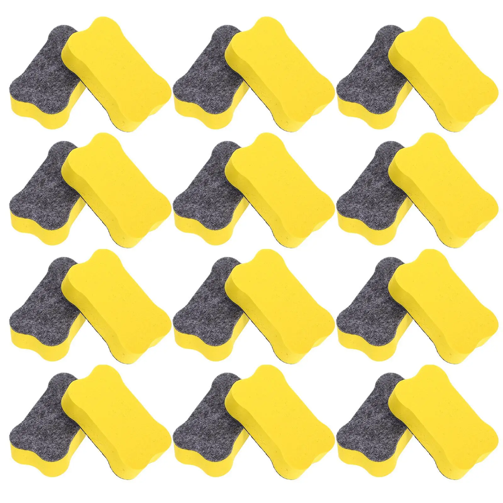 24pcs Yellow Bone Shaped Whiteboard Erasers 7x4x2cm EVA Felt Cloth Dry Erase Classroom Kids Accessories Student Supplies