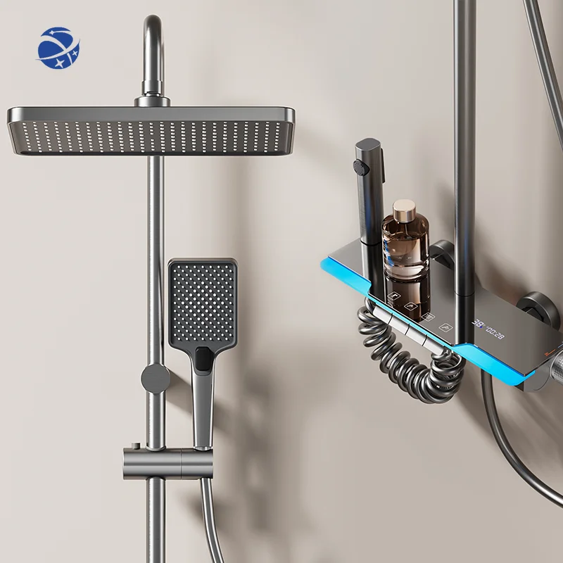 

YYHC-Luxury Contemporary Shower Faucets Bath With Hot Cold Water Shower Head Digital Temperature Bathroom Shower Mixer Set