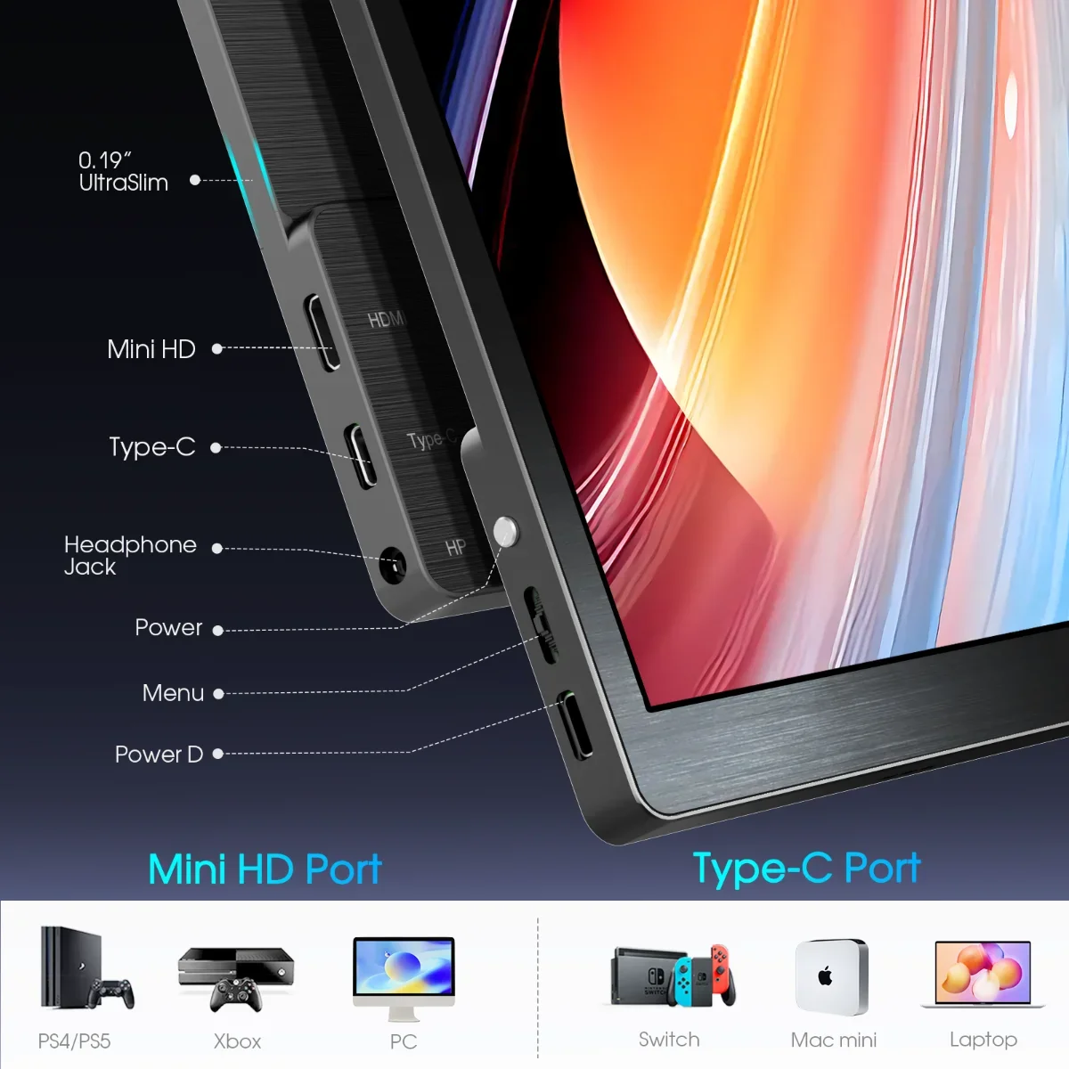 Hot Sale CrowVi VF133 HD 1920x1080 Ultra Thin Display 13.3inch IPS Portable Monitor (non touchscreen)