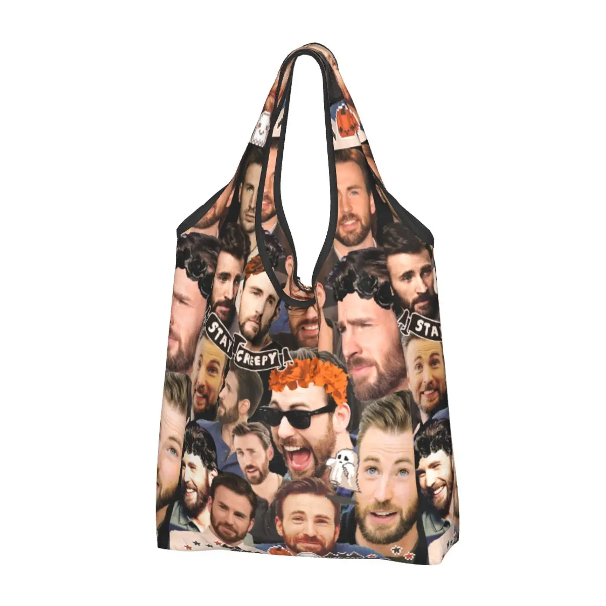 Reusable Chris Evans Photo Collage Grocery Bag Foldable Machine Washable Shopping Bags Extra Large Totes Storage Bag Lightweight