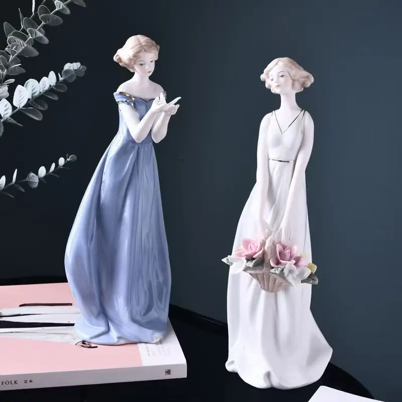 Modern Home Decor Ceramic Porcelain Crafts - Flower Girl Figure in Countryside Style, Great Birthday Gift & Home Ornament