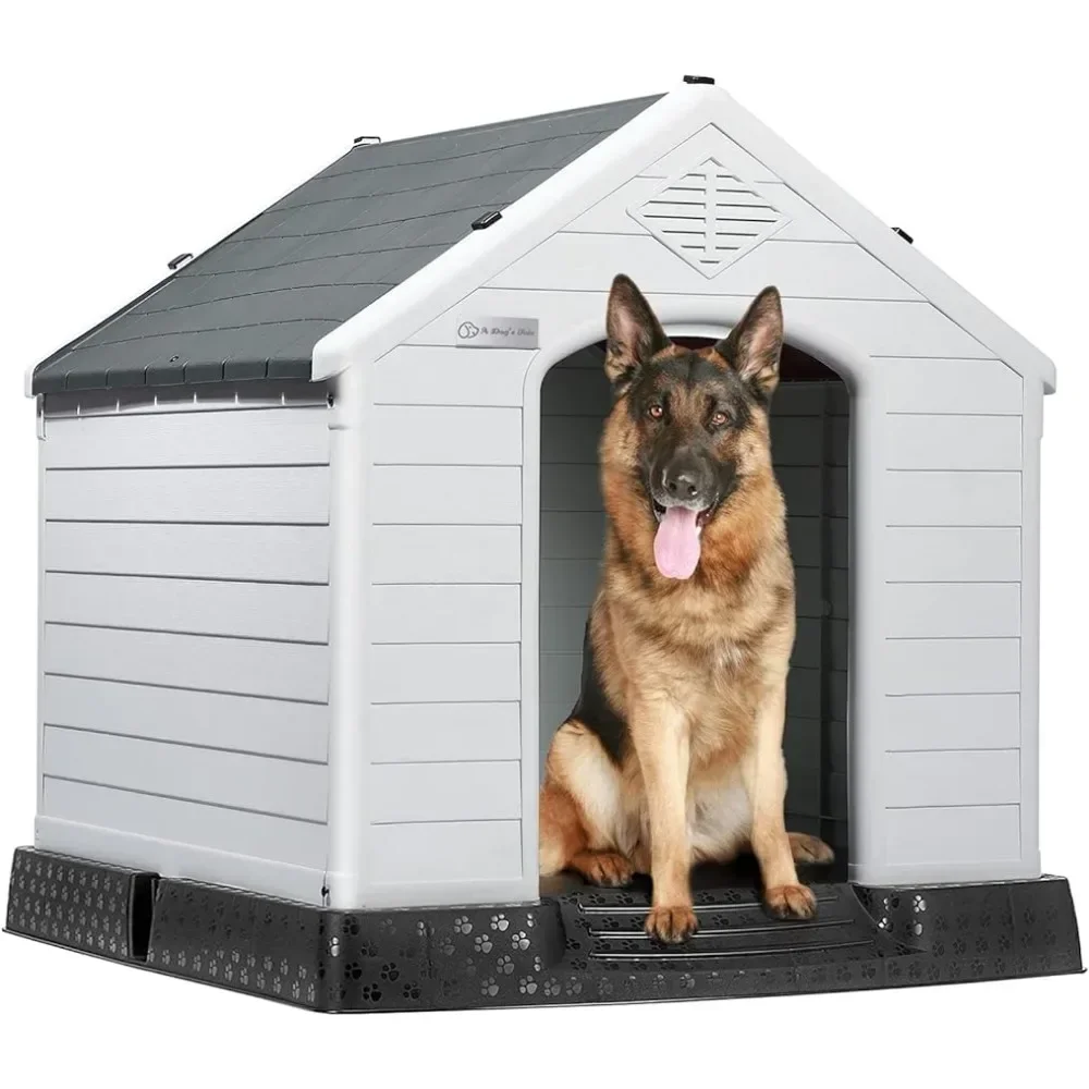 Durable waterproof plastic kennel for small to large dogs with raised floor, easy to assemble, indoor and outdoor kennels