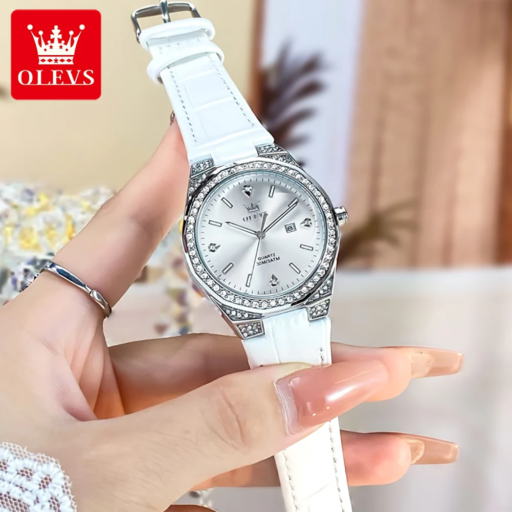 OLEVS 5606 Womens Watch Original Light Luxury Fashion Quartz Watch Diamond Bezel Reloj Waterproof Automatic Date Ladies Watch