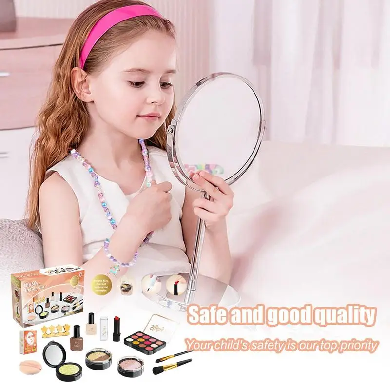 Kit di trucco finto per ragazze Set di bellezza per bambine Kit di trucco finta Set di trucco giocattolo fantasioso Set di cosmetici finti per