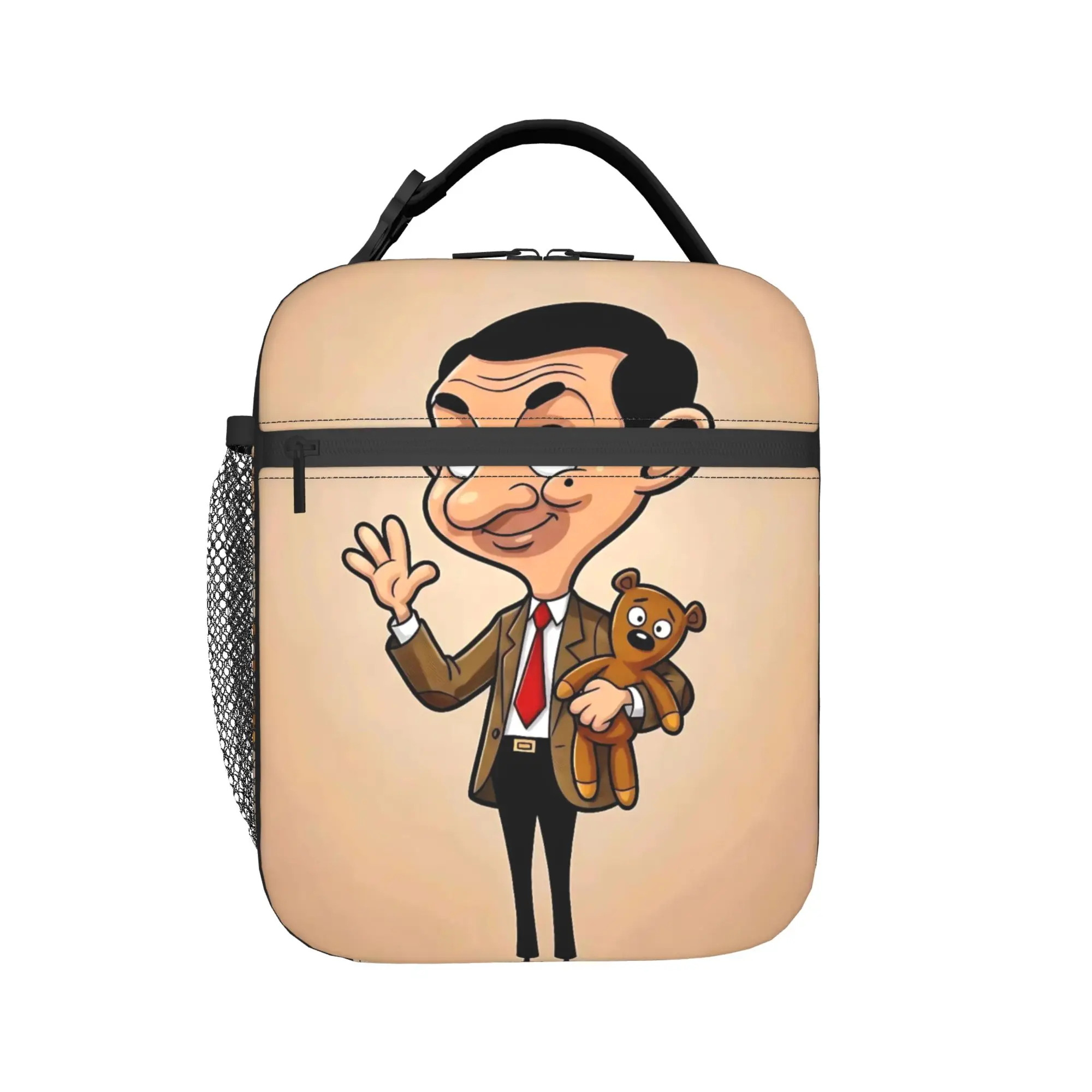 Mr. Beans Teddy Bear  Insulated Lunch Bag Thermal Bag Reusable,Meal Container Cartoon   Large Tote Lunch Box Food Storage Bags