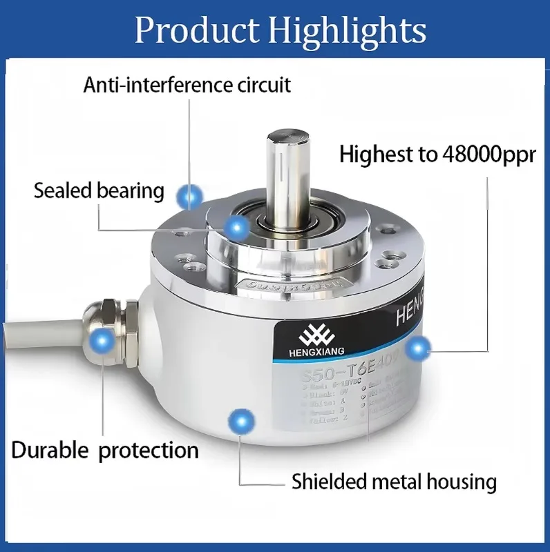 Incremental rotary encoder S50 solid shaft 50mm winch low-cost 10000 PPR 23040PPR resolution DC12-24V IP50/IP65