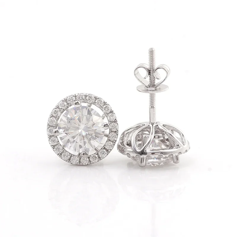 Earrings For Women 2022 Trendy Stud Earring 14K White Gold Round Brilliant Cut Moissanite Earring