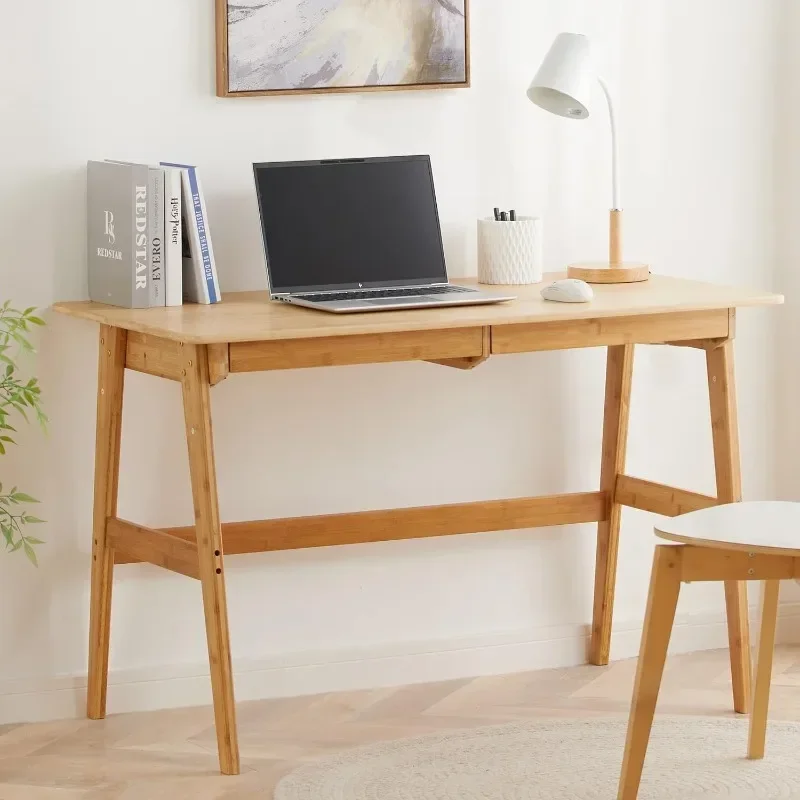 Writing Computer Desk Bamboo Home Office Desk with 2 Drawers Modern Furniture Simple Study Makeup Workstation