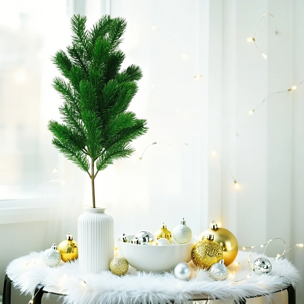 65 سم فرع شجرة إبرة الصنوبر الاصطناعي عيد الميلاد فرع الأرز وهمية الشتاء الأخضر الجذعية شجرة عيد الميلاد إكليل الديكور