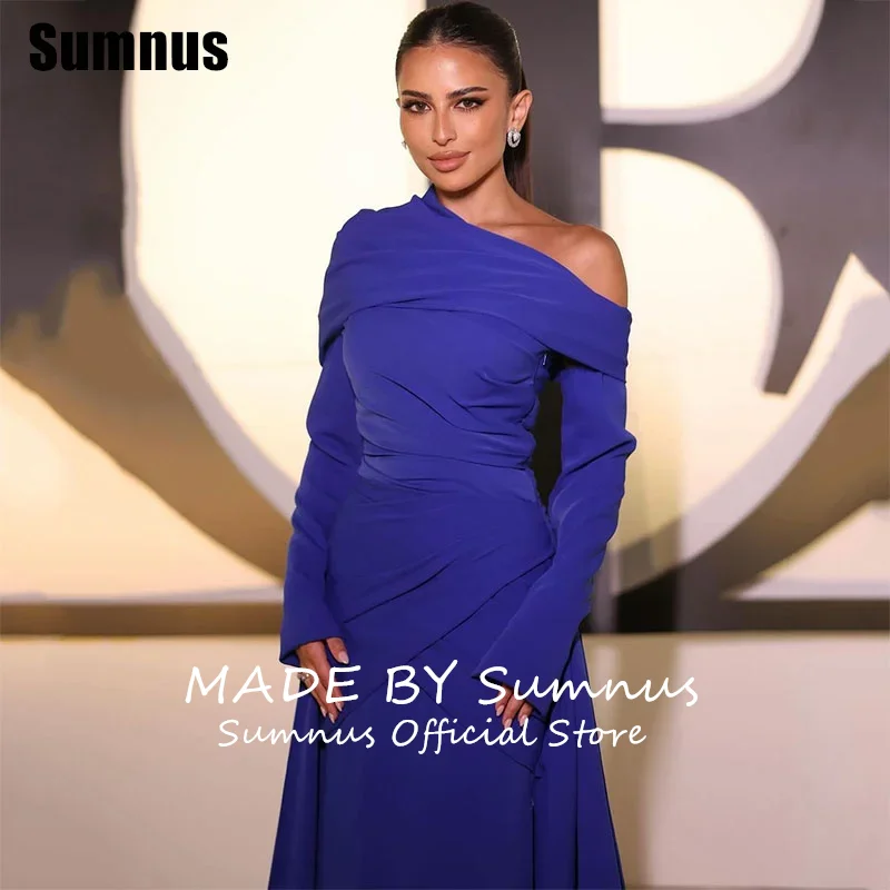 SUMNUS Royal Blue Mermaid Evening Dress Elegant One Shoulder Celebrity Dresses Floor-Length Formal Gowns With Train Customized