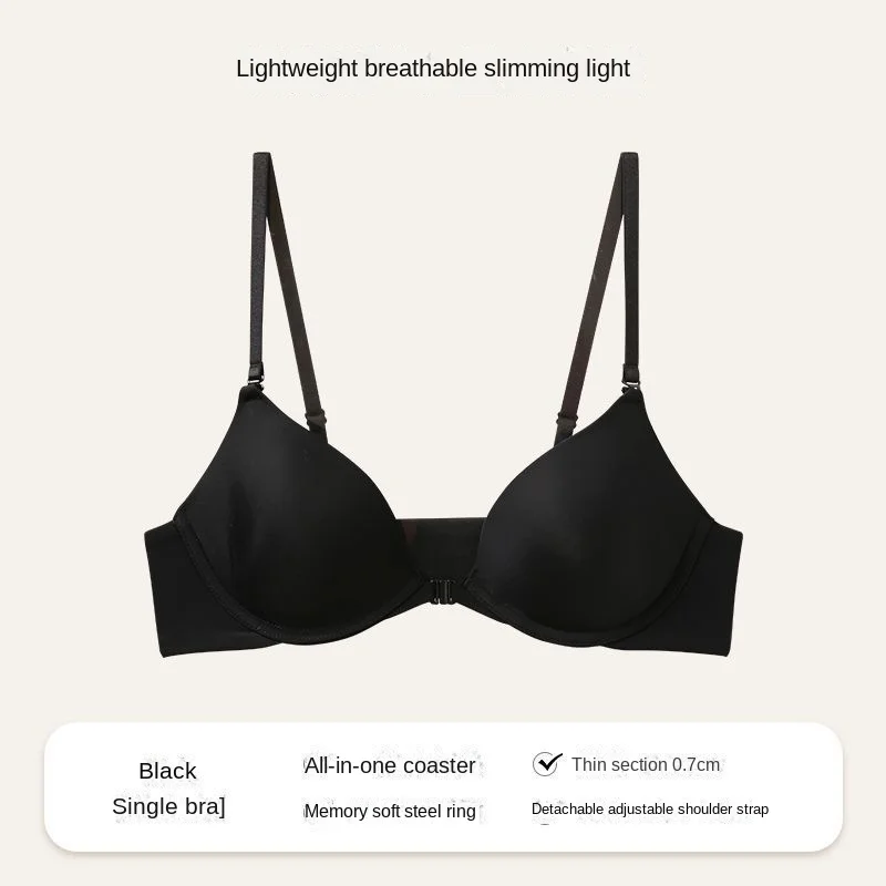 New Seamless Nude-feel Women's Bra Set For Small Busts, With Front Clasp, Thin Design, Underwire, Sports Anti-sagging Bra