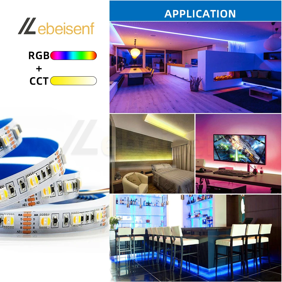 5 m/partia RGB CCT listwa LED RGBWW światło DC 12V / 24V 5 kolor w 1 5050 SMD 60 LEDs/m 6-Pin elastyczna lampa taśma dekoracja wnętrz pasek