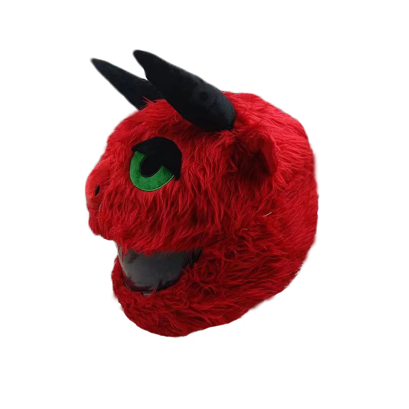 Satan-Juste de casque de moto en peluche de dessin animé, housse de protection d\'équitation, capuchon de couture, décoration de couvre-tête