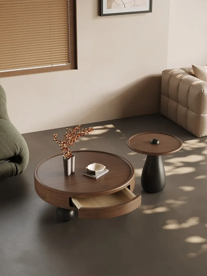 wood coffee table living room household Italian light luxury high sense art size round table combination sofa side table