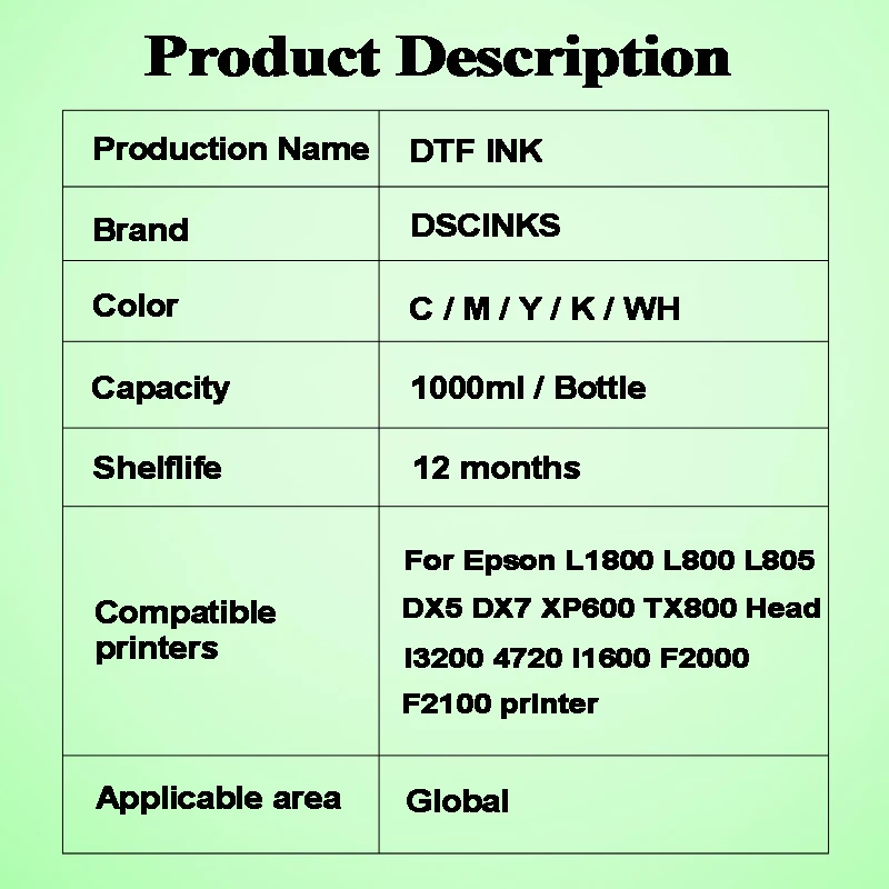 Imagem -02 - Tinta Branca Dtf para Epson L1800 Dx5 Dx7 L805 L800 I3200 Xp600 4720 Todos Desktop e Impressora de Grande Formato 1000ml Mais 250ml