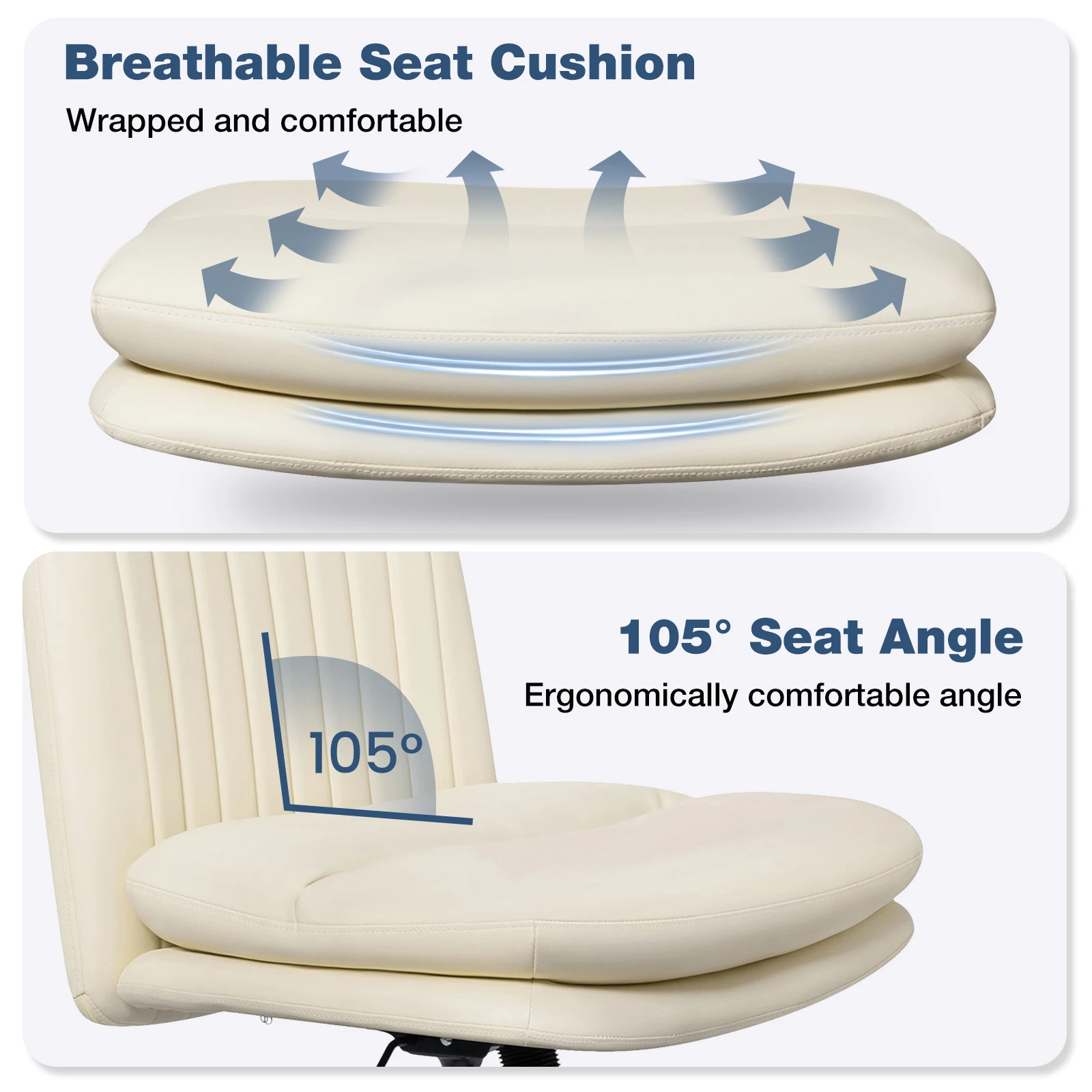 Armless Chair Low Back PU Leather With Height Adjustable With Wheels Swivel Office Computer Vanity Swivel Round Rolling Stool