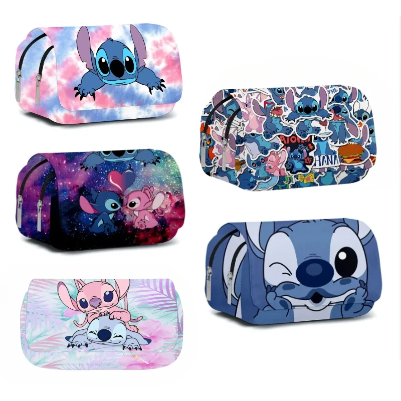 Stitch Fully Printed Flap Pen Bag Cartoon Large Capacity Pencil Case Cute Anime Bags Student Stationery Storage Box Gifts