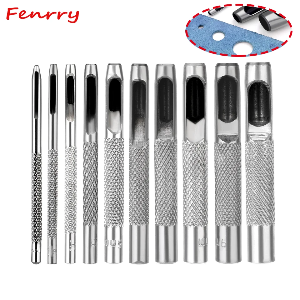 

Fenrry 10Pcs Leather Punching Tools Kit Steel Round Hole Punch Belt Hollow Puncher 1.0-10mm for Watch Band Craft Plastic Rubber