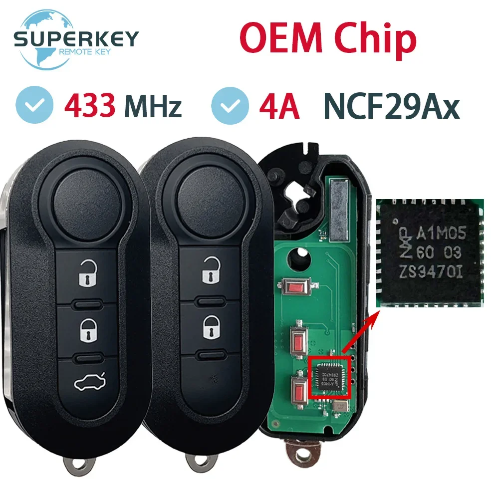 Original OEM 4A Chip For Fiat Mobi Uno Fiorino E Mais Strada 433MHz SIP22 Blade Flip Remote Car Key A2C86460000