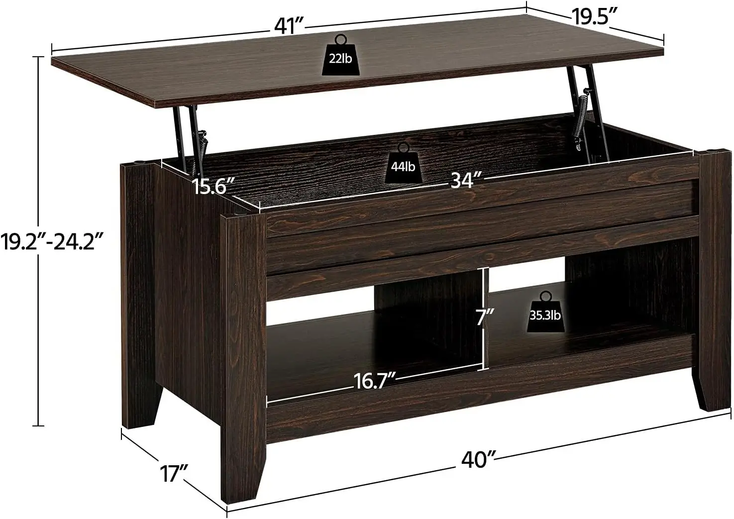Yaheetech Lift Top Coffee Table With Hidden Storage Compartment & Seperated Lower Shelf, Lift Up Coffee Table, Rising Tabletop