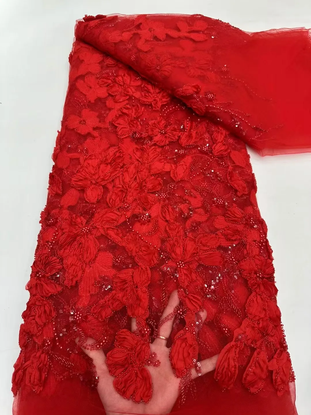 

High Grade African Beaded Lace Lace 2026 High Quality Nigerian Sequins Mesh Lace French Tulle Fabric for Sewing Party Dresses