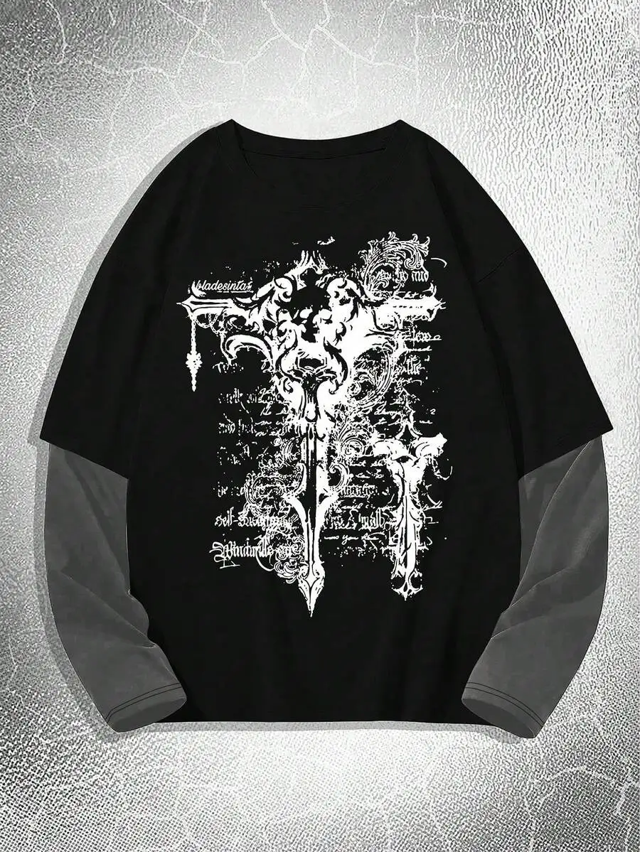 

Мужская повседневная футболка Dauomo с круглым вырезом, длинными рукавами и графическим принтом, осенняя коллекция