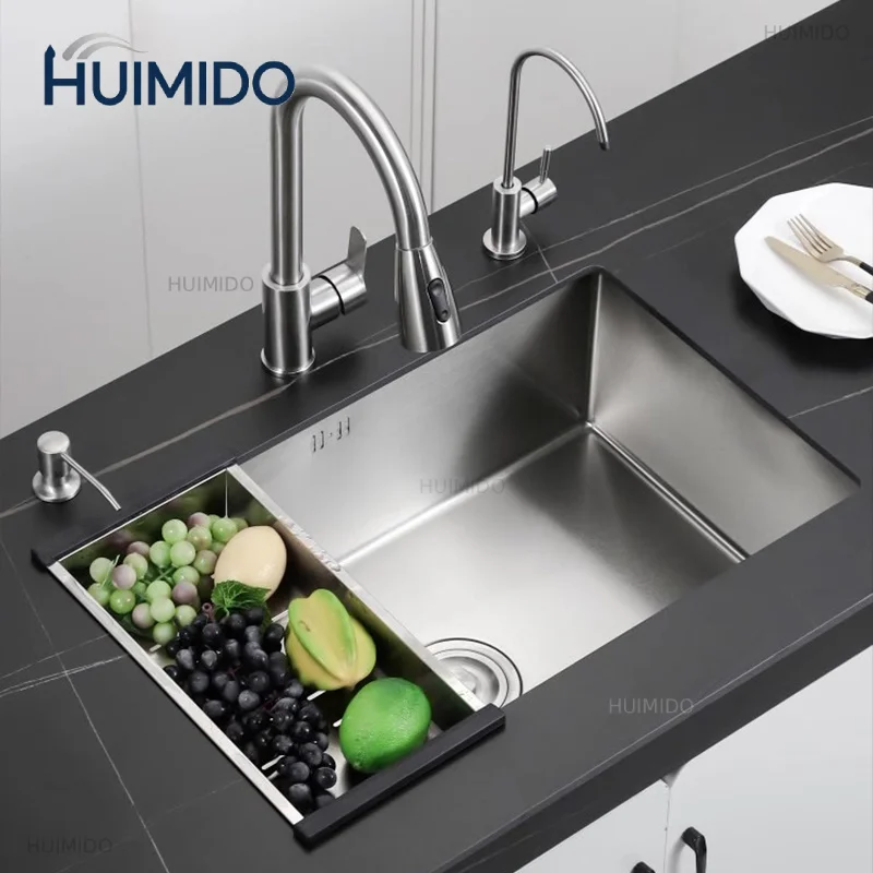 304 Stainless Steel Kitchen Sink Single Bowl Basin Undermount Handmade Brushed Narrow Edge Bar Sink With Drain Accessories