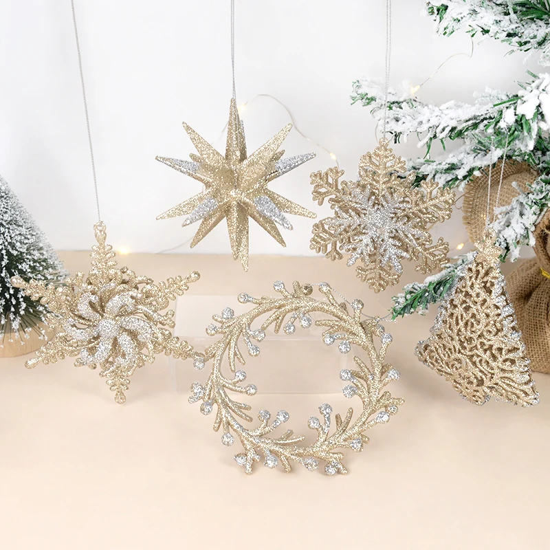 

Christmas Tree Pendants Gold Snowflake Hanging Ornaments New Year Decoration For Home Navidad Natal Gift Party Supplies 2023