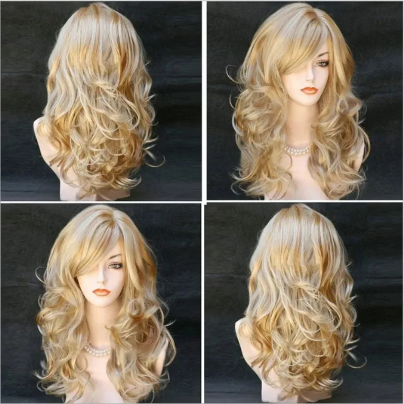 Long Curly Wig For Women Ladies Party Natrual Mixed Brown Blonde Synthetic Hair Wigs