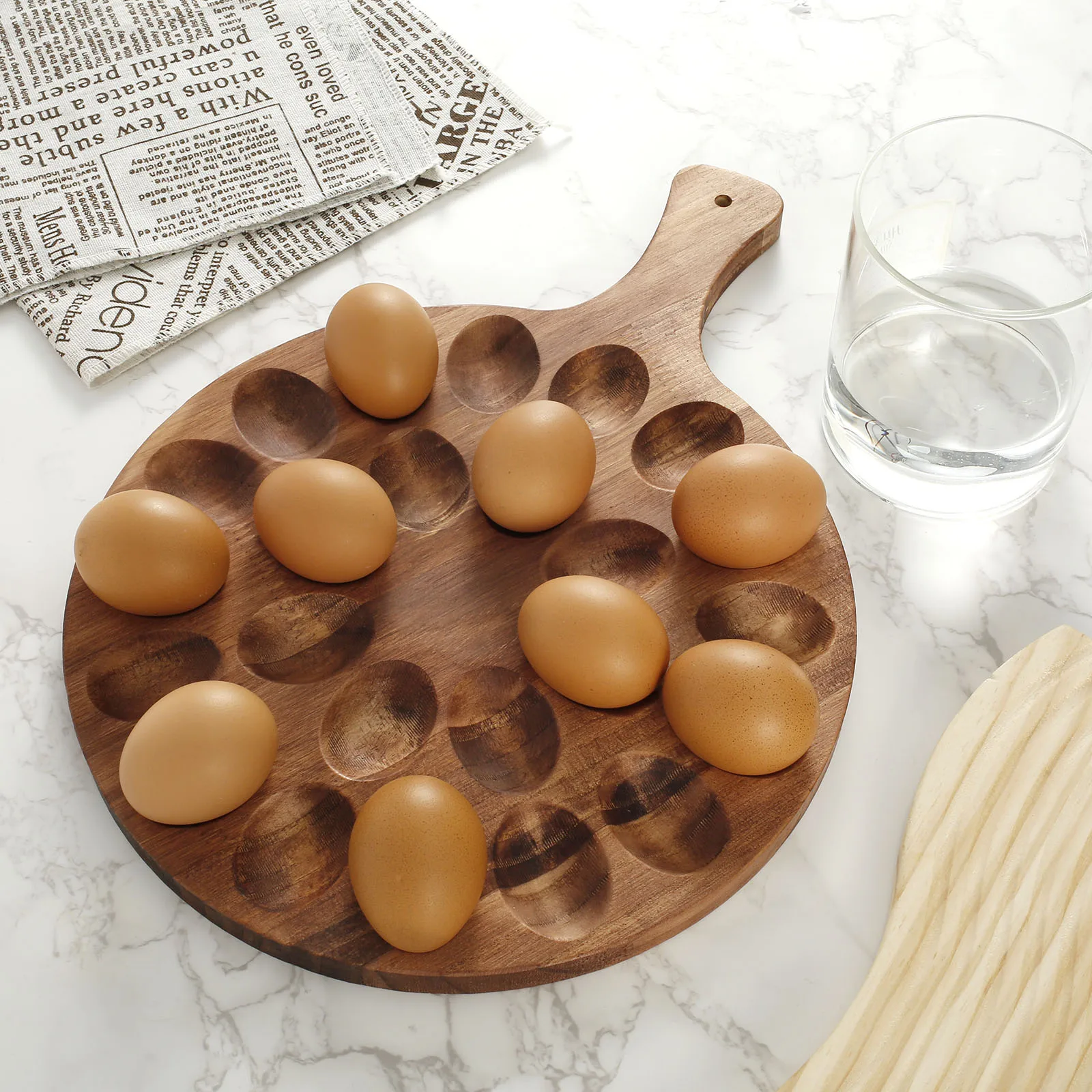 Wood Deviled Egg Platter Hold 24 Deviled Egg Tray 16×11.8×0.38 Inch Deviled Egg Holder Round Charcuterie Board Durable Egg