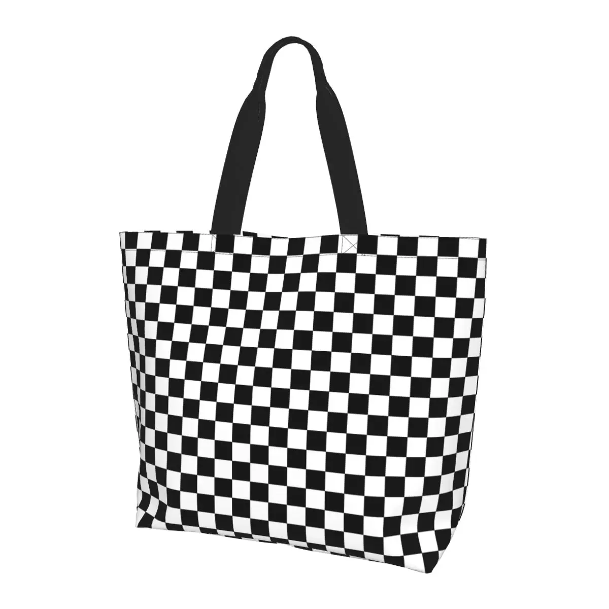 Checkered White Black Splicing Women Weekender Bag Large Capacity Overnight Luggage Bag Storage Bag Lightweight for Shopping