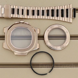 Rose Gold 40mm Watch Case Bracelet Set Sapphire Crystal Glass For Nautilus Seiko NH34 NH35 NH36 NH38 Movement 30.8mm Dial Parts