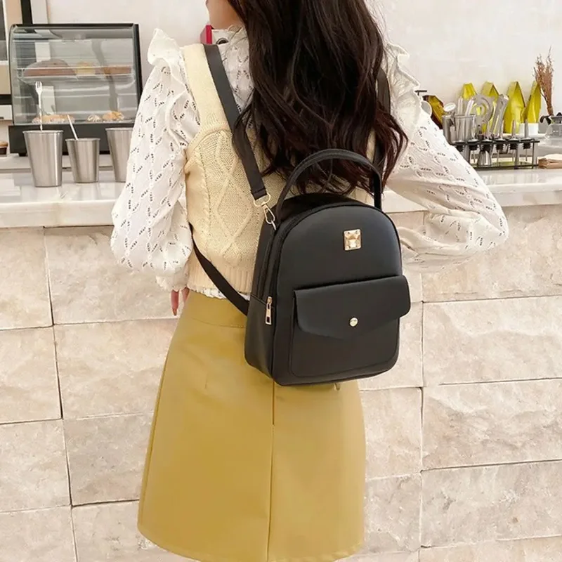 New Fashion Lingge Large Capacity Backpack for Women Female PU Leather Multi Function Phone Pouch Pack Small Traveling Bag