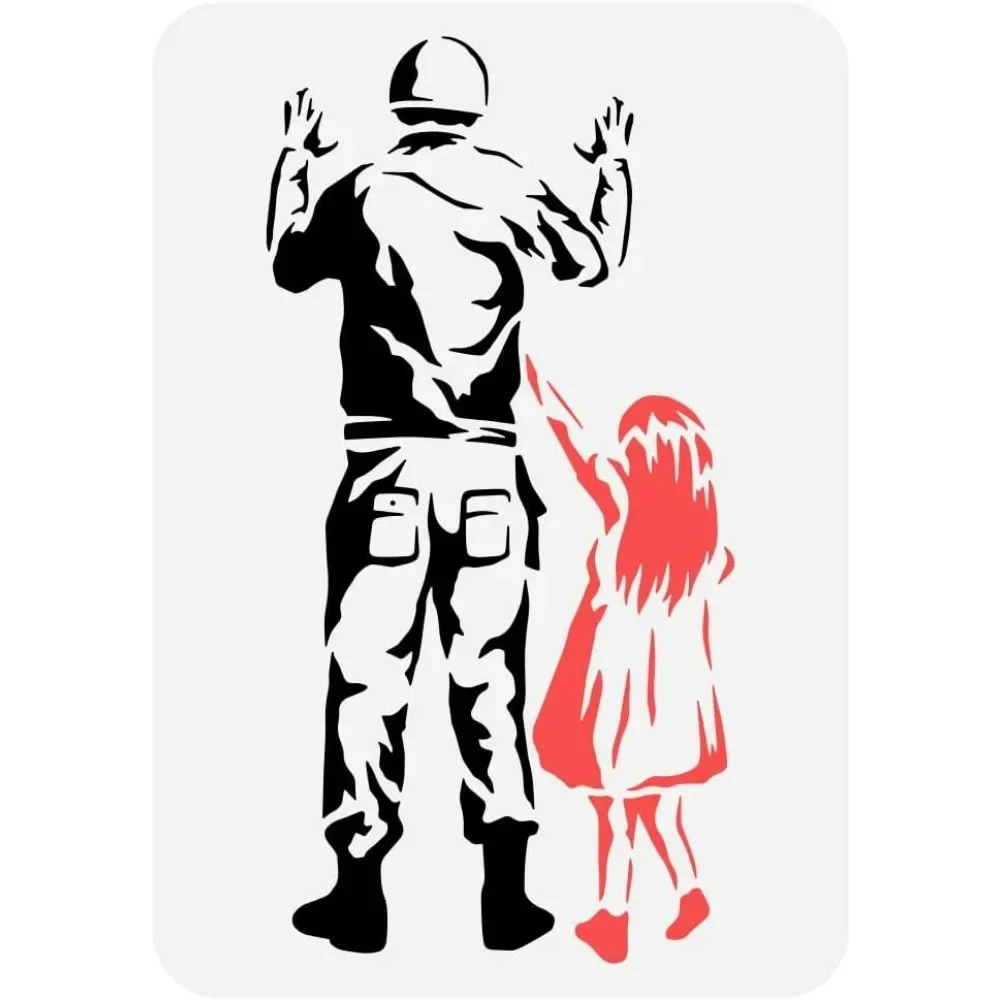 Dziewczyna z żołnierzem Banksy wzornik 8.3x11.7 cala wielokrotnego użytku Banksy Girl szablon malarski DIY Art Banksy wzór żołnierza wzornik