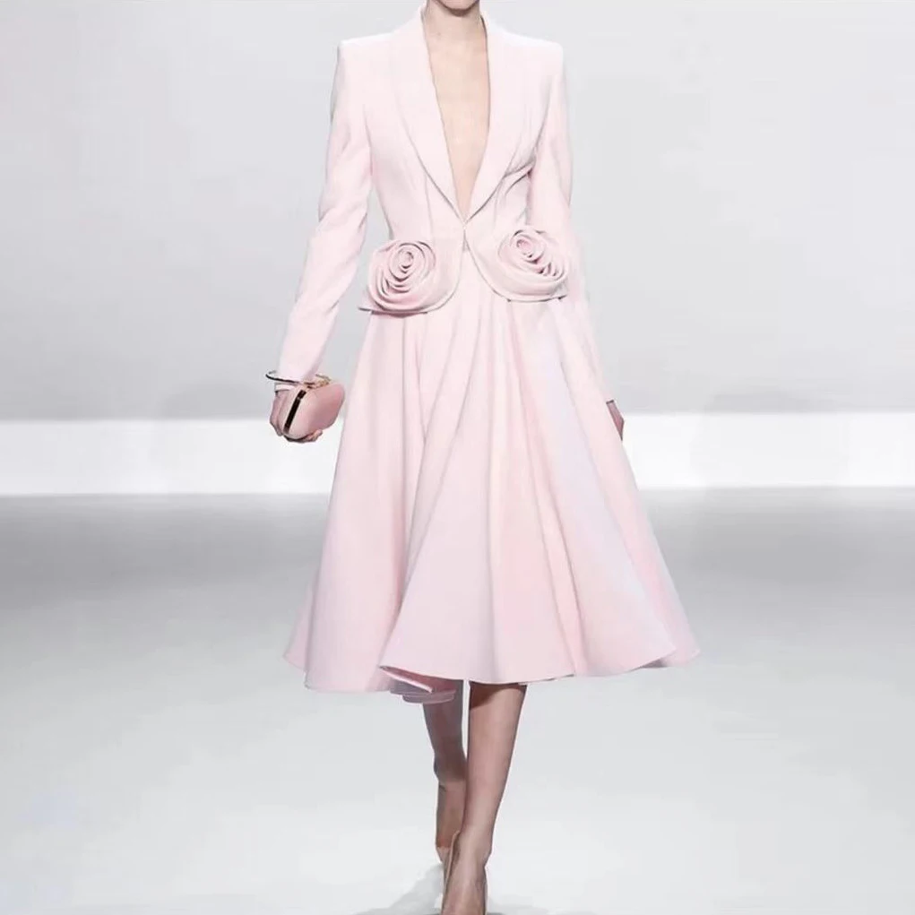 ハイファッション ピンク イブニングドレス 足首までの長さ 花柄 パーティードレス ドレープ サテン シャーリング 長袖 マキシドレス 特別な機会の服装