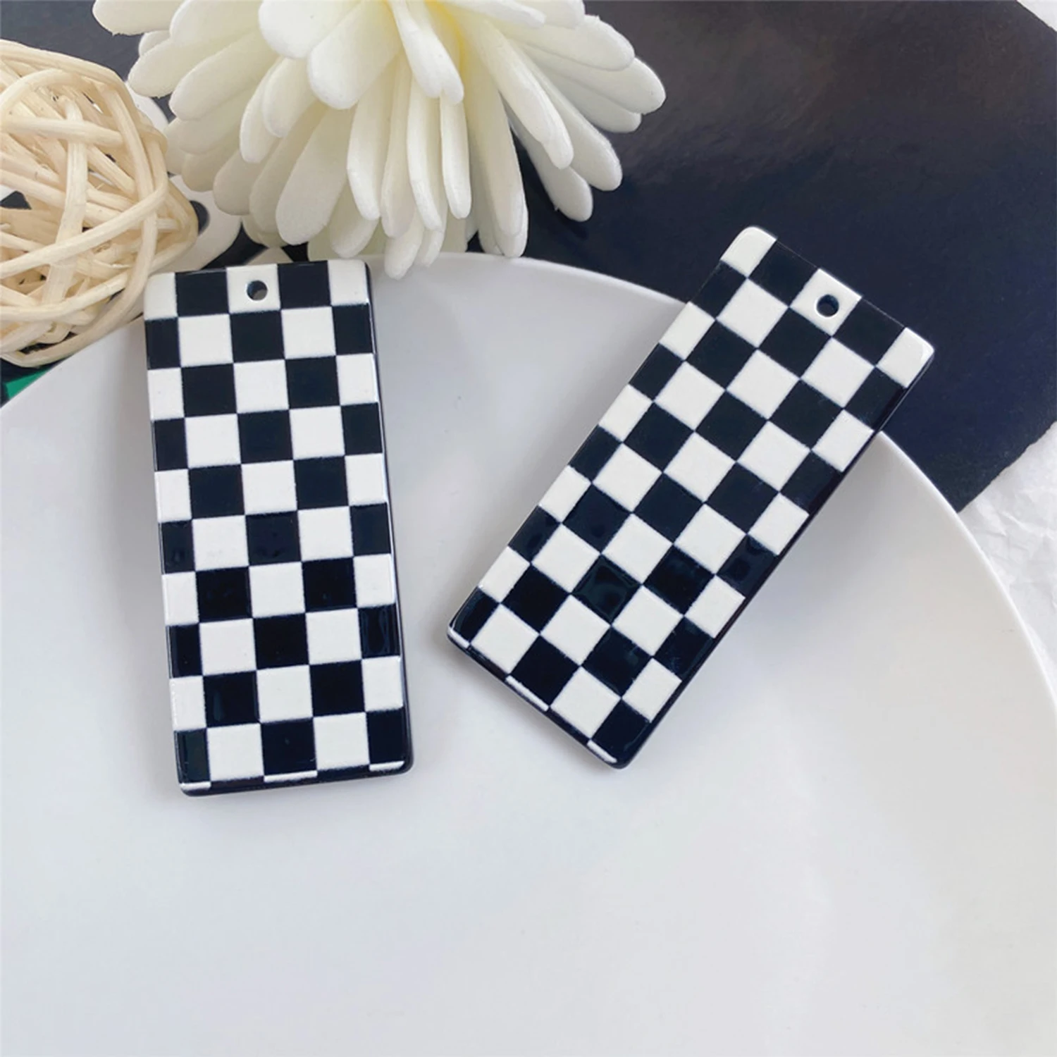 10 pieces of 34x19mm unique acrylic black and white striped checkered pendant earrings earrings earrings for women