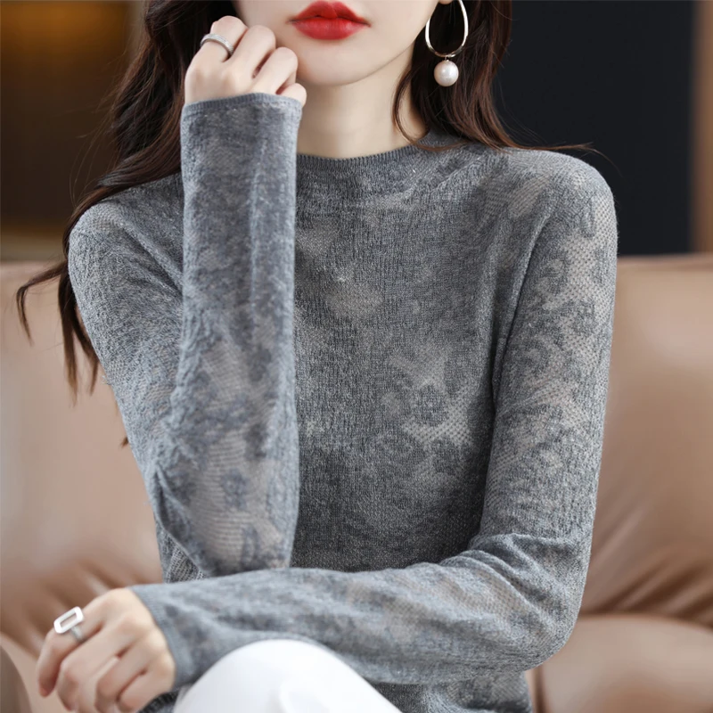 2023 pizzo Hollow Cashmere maglione lavorato a maglia maglione Pullover da donna maglione di Cashmere da donna sottile moda manica lunga moda Top