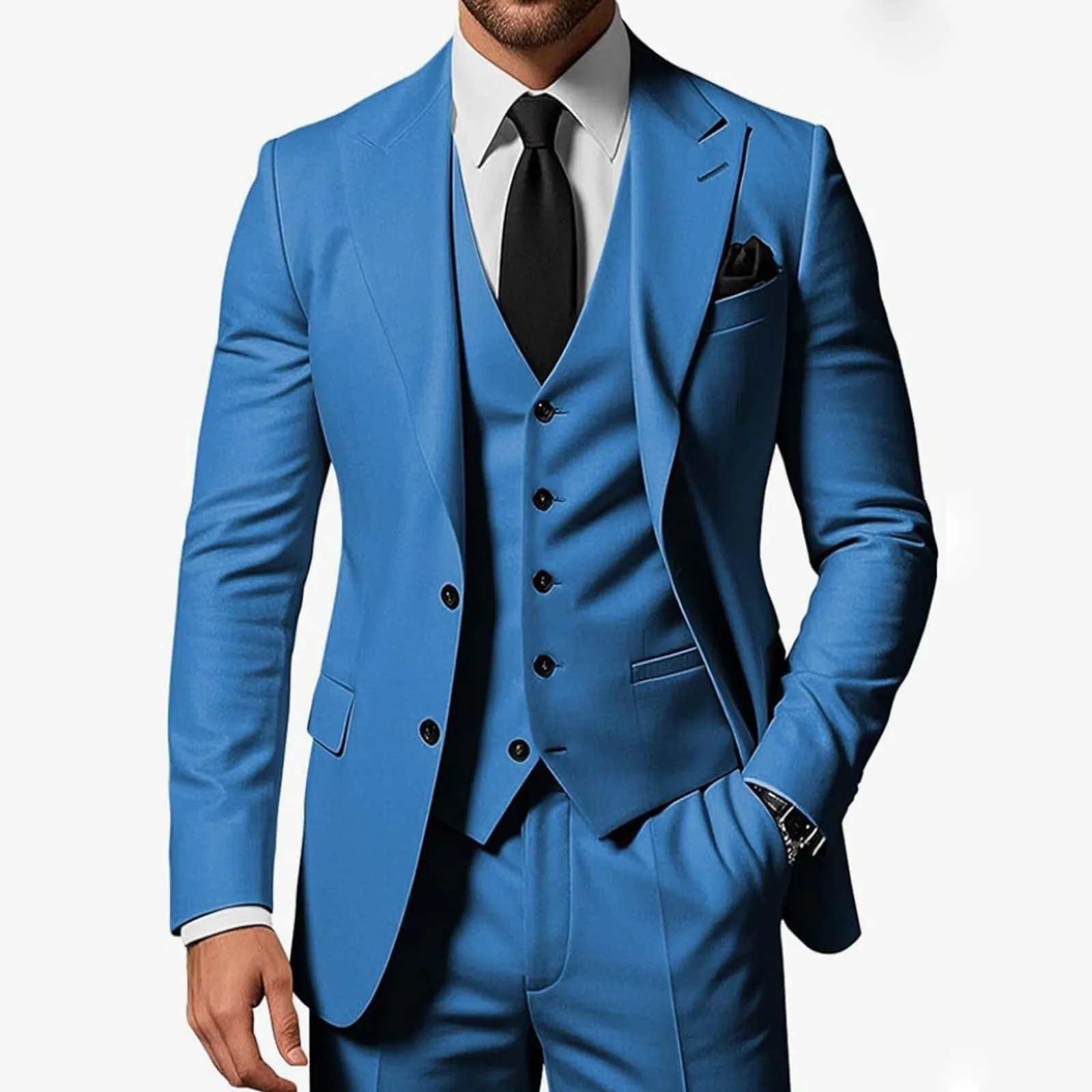 

High-end Brand Formal Business Mens Suit Three-piece Groom Wedding Dress Solid Color Suit 24 Color XS-6XL ( Jacket + Vest+Pants
