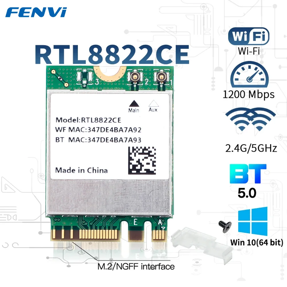 RTL8822CE 1200Mbps Dual Band 2.4G/5Ghz 802.11AC WiFi Card Network NGFF M.2 Card For Bluetooth 5.0 Laptop/PC Support Windows10/11