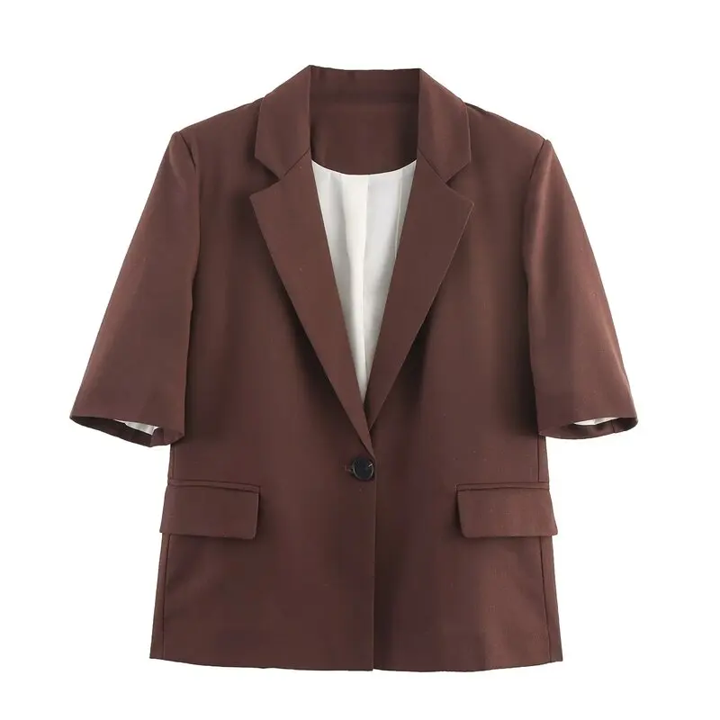 oulder Pad Mixed Fibre Linen ort Sve Suit Jaet New Autumn Women's Faion Ladies' ort Outerwear European Sle