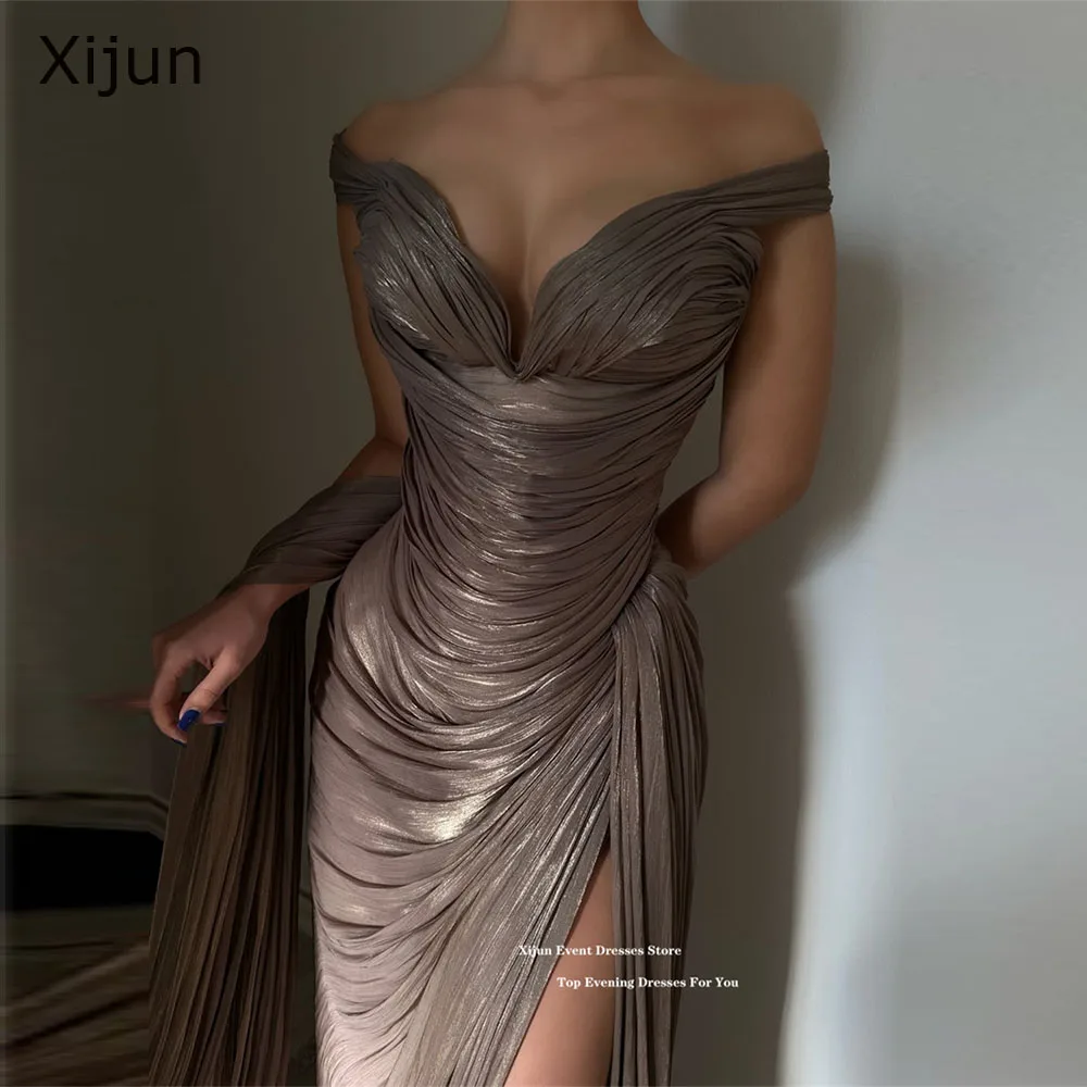 Xijun Sexy moderne plissierte Abendkleider mit Herzausschnitt, schulterfrei, hoher Schlitz, Ballkleider, formelle Ballkleider für Damen, individuell gestaltet