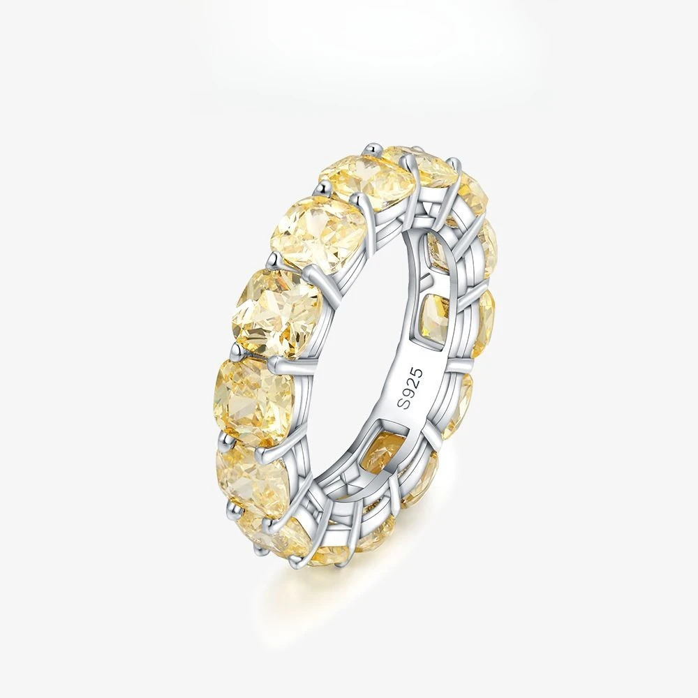

New S925 Silver Ring Luxury 0.75ct Fat Square 5 * 5mm Goose Yellow Zircon Simple Women's Jewelry