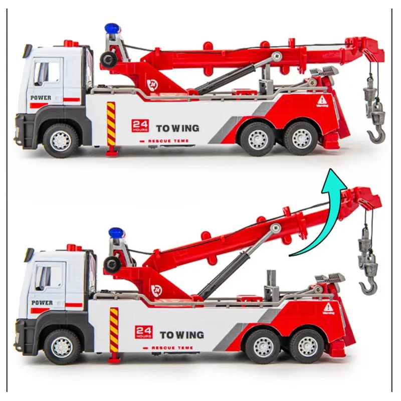 合金製プルバック式エンジニアリングクレーンモデルシミュレーション障害物クリーニングカーおもちゃ救助車卸売