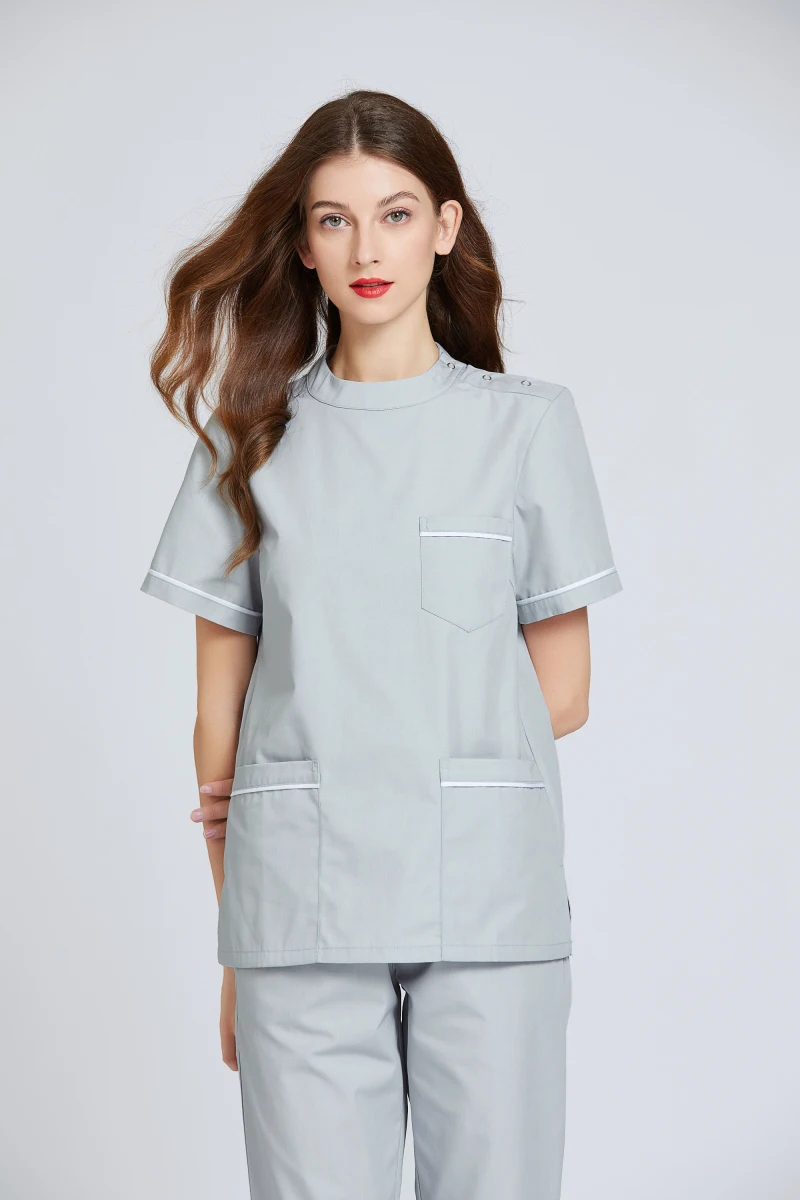 Women's Summer Round Neck Short Sleeve Scrub Uniforms Skincare and Babycare Nuring White Working Clinic Receptionist Overalwear