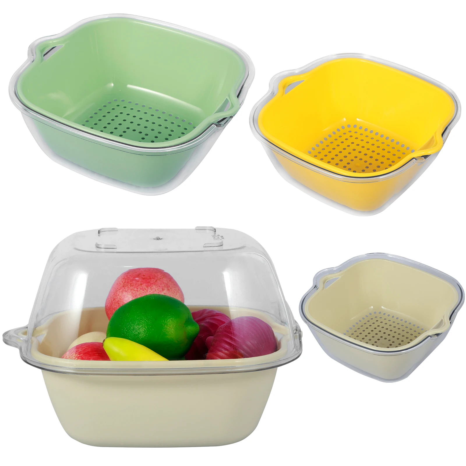 8Pcs Kitchen Colanders Bowl Set 4 Sizes Double Layered Fruit Strainer Bowl Set Large Capacity Fruit Washing Basket Reusable