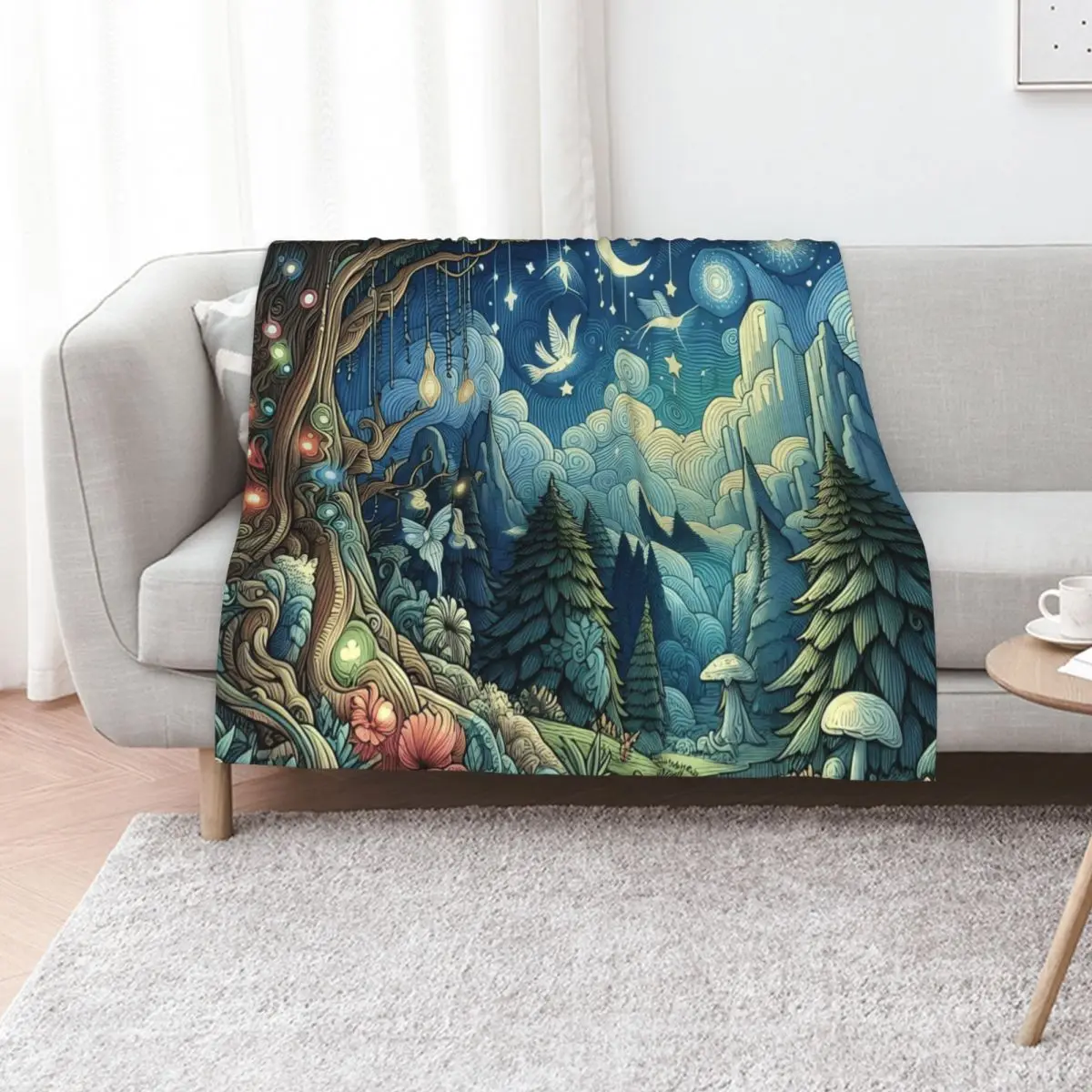 Twilight Fantasy Forest Throw Blanket Hair Luxury St Fashion Sofas Flannel Fabric Hairy warm for winter Blankets