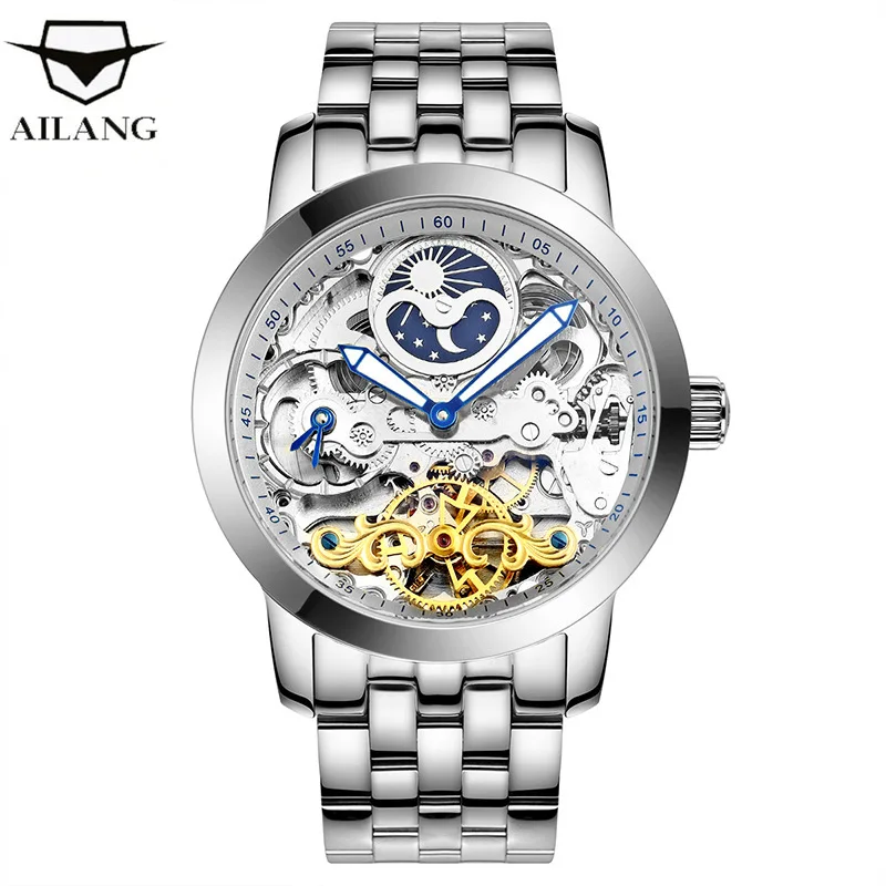 

Dropshipping Fashion Luxury Gold Stainless Steel Mechanical Watch Men's Waterproof Hollow Watch Skeleton Steampunk Watches Men