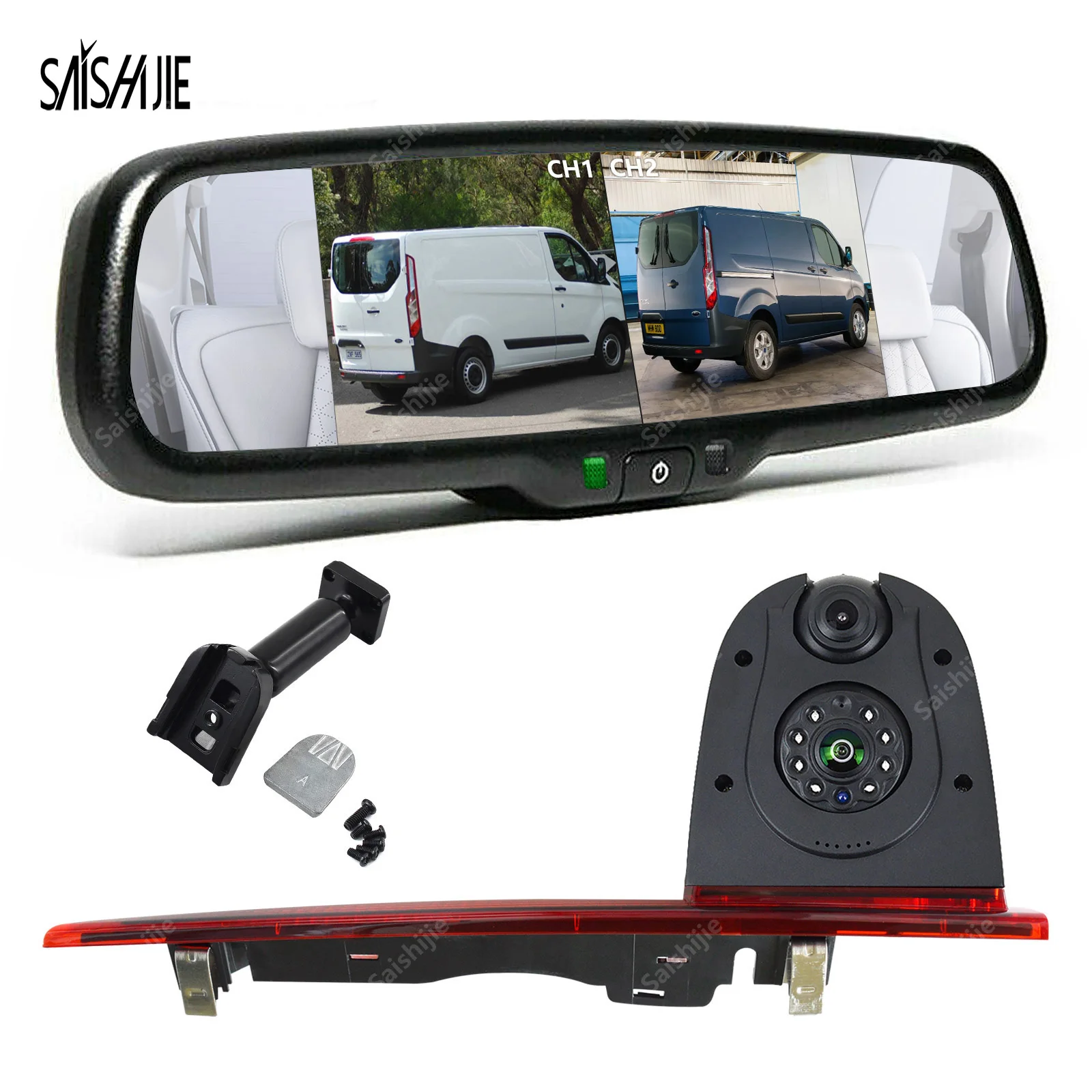 

Dual Lens Brake Light Reversing Camera for Ford Transit Custom (2012-2015) with 6.86" Screen 2 Split Monitor Rear View Camera