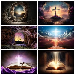 Christ Jesus Cross Backdrop for Photography Easter Holy Communion Nativity Holy Bible Sunset Natural Scenery Photo Background